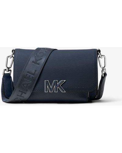 Michael Kors Hudson Textured Leather Crossbody Bag - Blue