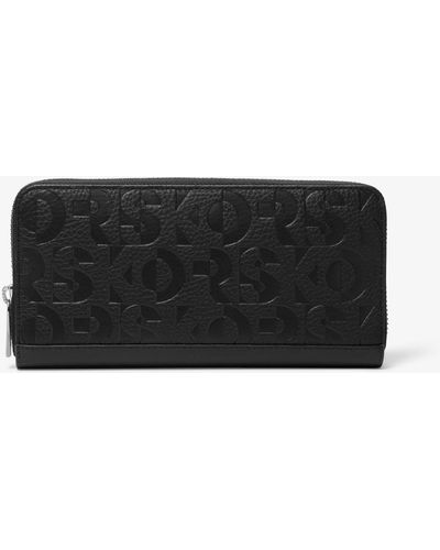 Michael Kors Hudson Logo Embossed Pebbled Leather Zip-around Wallet - Black