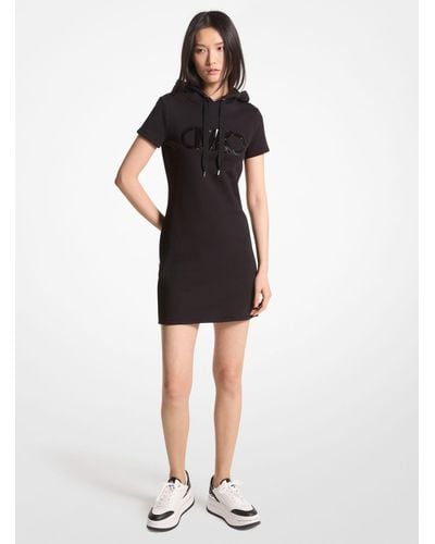Michael Kors Mk Empire Logo Organic Cotton Terry Hoodie Dress - Black