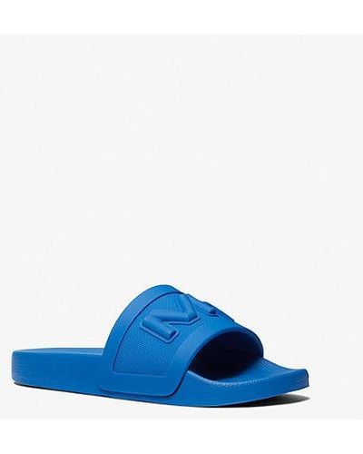 Michael Kors Mk Jake Logo Embossed Rubber Slide Sandal - Blue