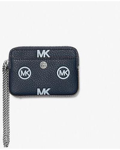 Michael Kors Medium Logo Debossed Chain Card Case - Blue