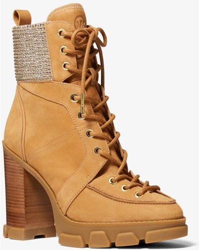 Michael Kors Ridley Embellished Nubuck Lace-up Boot - Brown