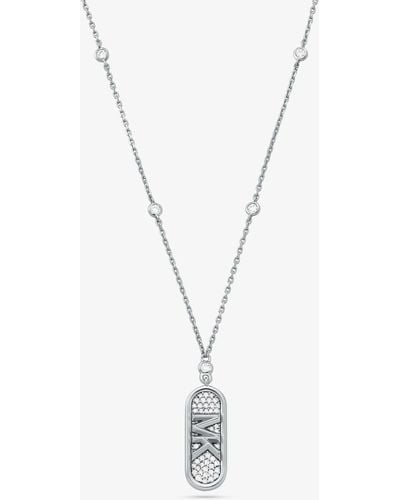 Michael Kors Pavé Precious Metal-plated And Sterling Silver Empire Logo Necklace - White
