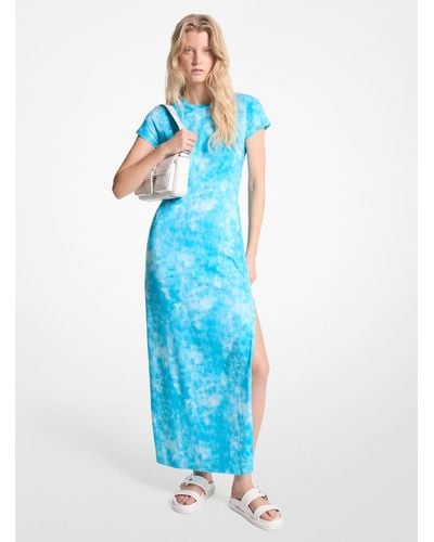 Michael Kors Tie-dyed Stretch Cotton Maxi Dress - Blue