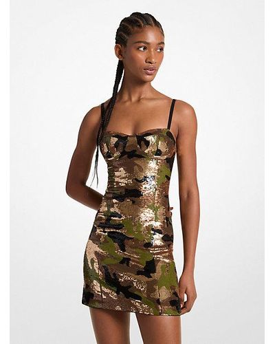 Michael Kors Sequined Camouflage Bustier Dress - Brown