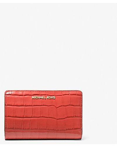 Michael Kors Empire Medium Crocodile Embossed Patent Leather Wallet - Red