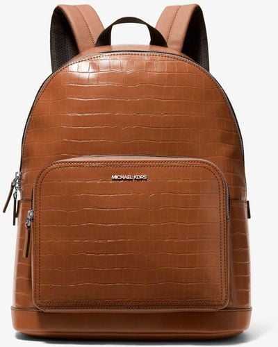 Michael Kors Cooper Faux Crocodile Embossed Leather Backpack - Brown