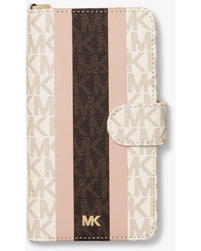 Michael Kors Logo Stripe Wristlet Folio Case For Iphone X/xs - Pink