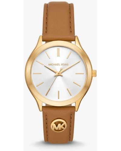 Michael Kors Slim Runway Gold-tone And Leather Watch - White