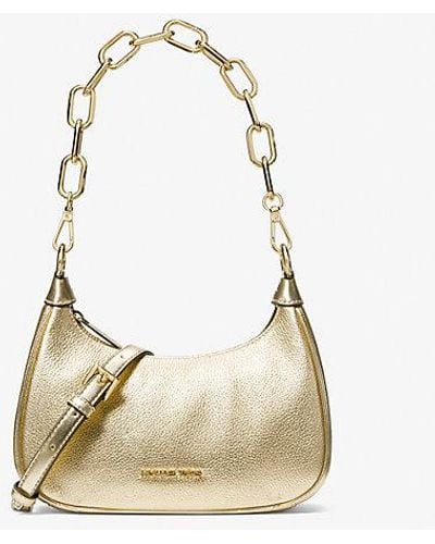 Michael Kors Cora Medium Metallic Leather Shoulder Bag - Natural