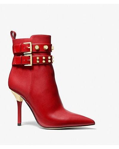 Michael Kors Amal Studded Leather Ankle Boot - Red