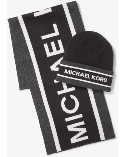 Michael Kors Set sciarpa e berretto con logo jacquard - Bianco