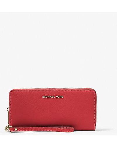 Michael Kors Leather Continental Wristlet - Red