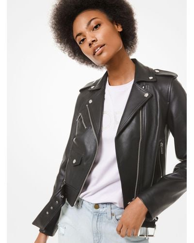 MICHAEL Michael Kors Leather Moto Jacket - Black