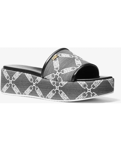 Michael Kors Mk Ember Empire Logo Jacquard Platform Sandal - Grey
