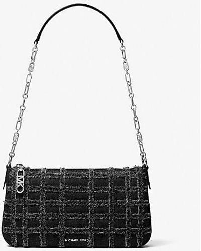 Michael Kors Mk Empire Medium Frayed Denim Chain-Link Pochette - White