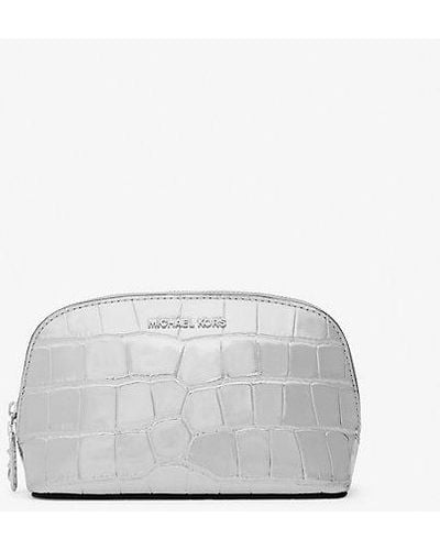 Michael Kors Empire Small Metallic Crocodile Embossed Leather Travel Pouch - White