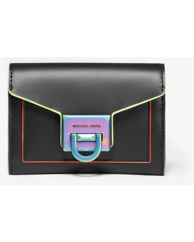 MICHAEL Michael Kors Manhattan Small Contrast-trim Leather Wallet - Black
