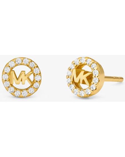 Michael Kors Fulton Precious-metal Plated Sterling Silver Pavé Logo Charm Stud Earrings - White