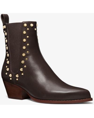 Michael Kors Mk Kinlee Astor Studded Leather Ankle Boot - White