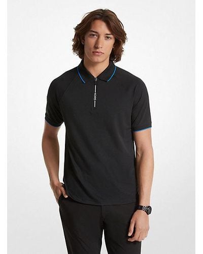 Michael Kors Stretch Knit Half-zip Polo Shirt - Black