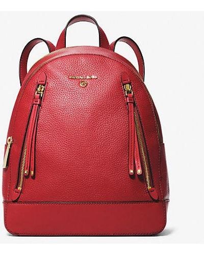 Michael Kors Brooklyn Medium Pebbled Leather Backpack - Red