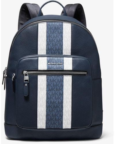 Michael Kors Hudson Pebbled Leather And Logo Stripe Backpack - Blue