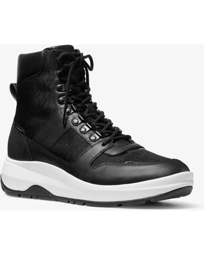 Michael Kors Asher Logo Jacquard And Leather Boot - Black