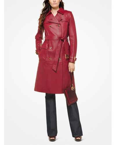 Michael Kors Leather Trench Coat - Red