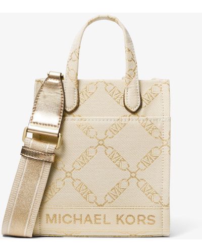 Michael Kors Gigi Extra-small Metallic Empire Logo Jacquard Crossbody Bag - Natural