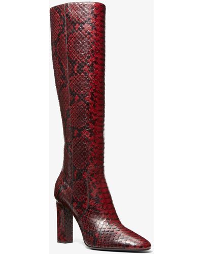 Michael Kors Carly Python Embossed Leather Boot - Red