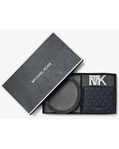 Michael Kors Signature Logo Belt And Billfold Wallet Gift Set - Grey