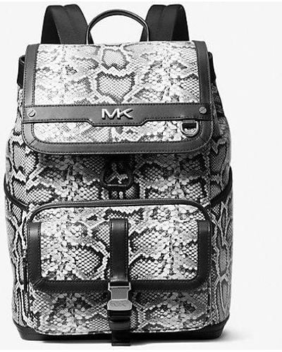 Michael Kors Varick Snake Embossed Leather Utility Backpack - Grey
