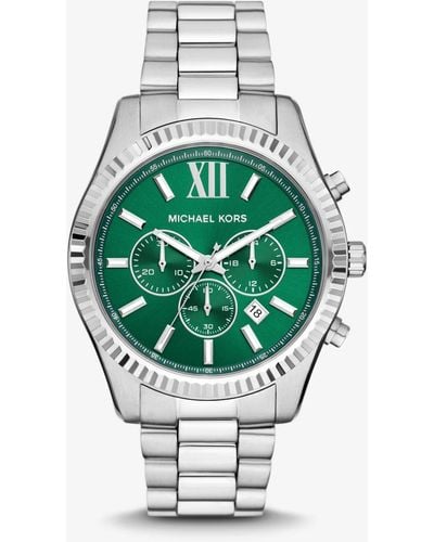 Michael Kors Oversized Lexington Silver-tone Watch - Green