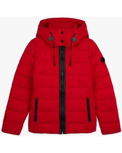 Michael Kors Quilted Woven Hooded Puffer Jacket - Red