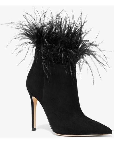 MICHAEL Michael Kors Whitby Feather Trim Suede Ankle Boot - White