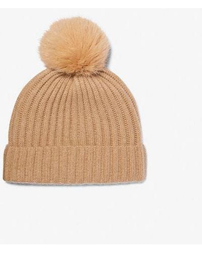 Michael Kors Ribbed Cashmere Beanie Hat - Natural