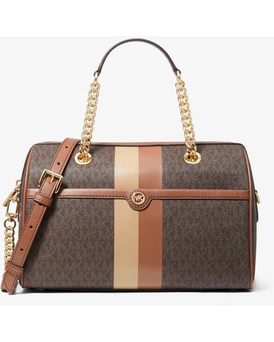 Michael Kors Borsa a mano Blaire media con righe e logo - Marrone