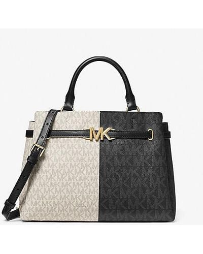 Michael Kors Reed Large Two-tone Graphic Logo Belted Satchel - Black