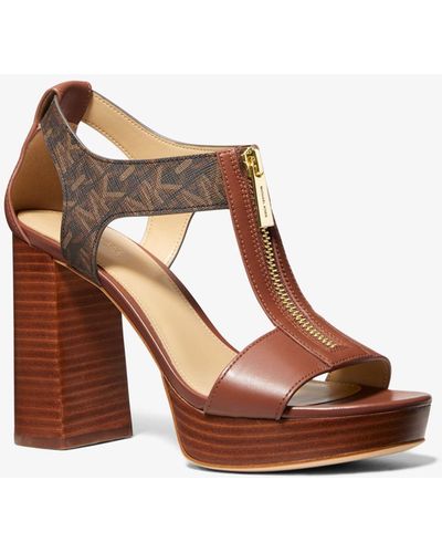 MICHAEL Michael Kors Berkley Empire Signature Logo And Leather Block-heel Sandal - Brown