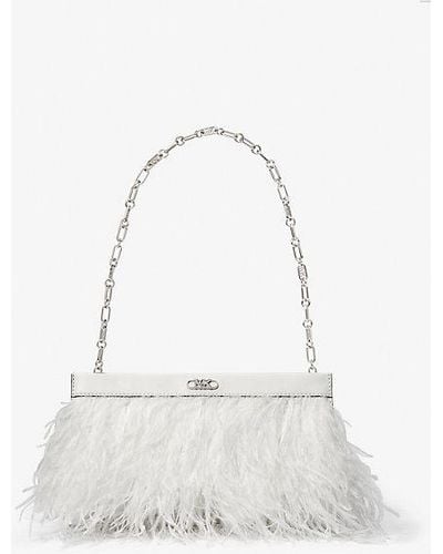Michael Kors Tabitha Large Feather Embellished Leather Clutch - White
