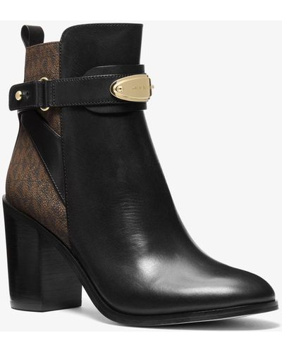 Michael Kors Darcy Leather And Logo Ankle Boot - Black