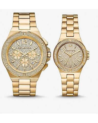 Michael Kors Lennox His And Hers Pavé Gold-tone Watch Set - Metallic