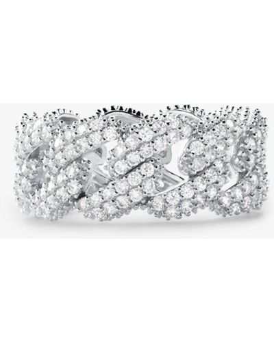 Michael Kors Precious Metal-plated Sterling Silver Pavé Curb Link Ring - White