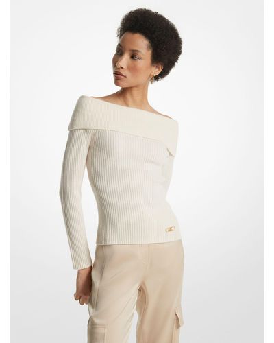 Michael Kors Merino Wool And Cashmere Off-the-shoulder Jumper - Natural