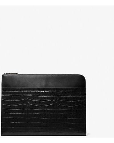 Michael Kors Hudson Crocodile Embossed Leather Laptop Case - Black