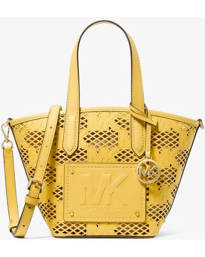 Michael Kors Kimber Small 2-in-1 Perforated And Embossed Faux Leather Tote Bag - Metallic