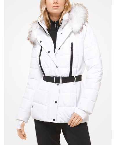 Michael Kors Faux Fur-trimmed Belted Puffer Jacket - White