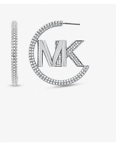 Michael Kors Precious Metal-plated Brass Pavé Logo Hoop Earrings - White