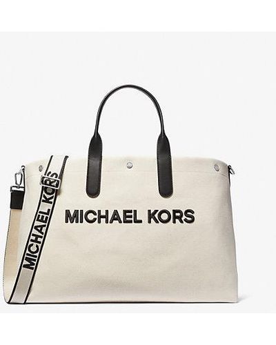 Michael Kors Mk Brooklyn Oversized Cotton Canvas Tote Bag - Natural